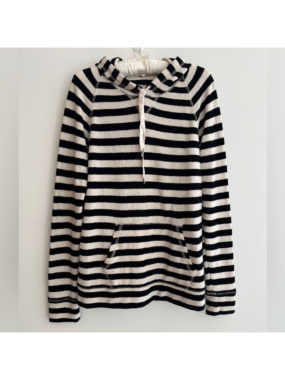 J. CREW Striped Terry Loop Hoodie Pullover Kangaroo Pocket Preppy Weekend Casual